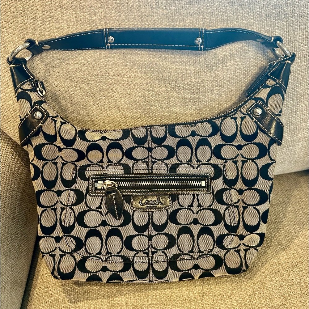 Coach Black and Gray Signature Shoulder Bag